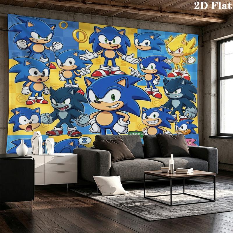 Sonic Hedgehog Wall Tapestry Aesthetic Wall Hanging Printed Fabric Blanket Decorative Tapestries For Bedroom Living Room Home Decor