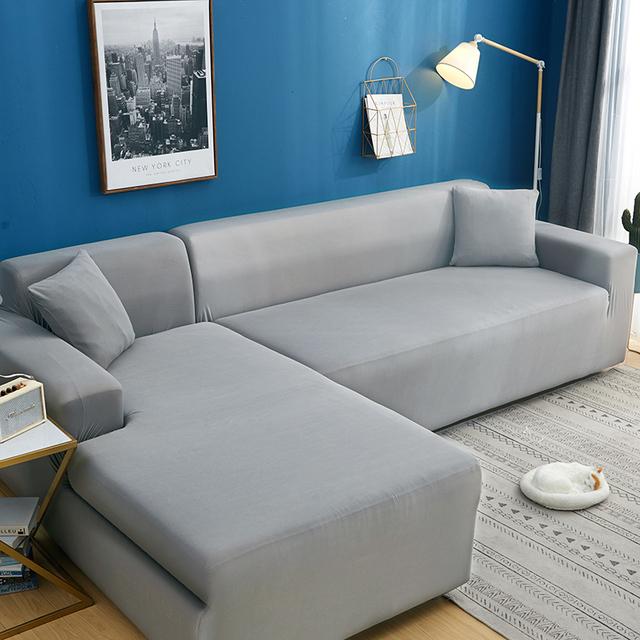 Elastic Solid Color Sofa Cover Modern Sofa Chaise Cover Lounge For Living Room L Shape Corner Sofa Slipcover 1 /2 /3 /4 Seater