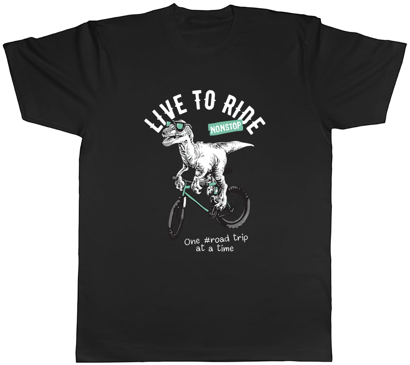 Live to Ride Dinosaur Riding a Bicycle Funny Mens T-Shirt Tee Gift Top XXL