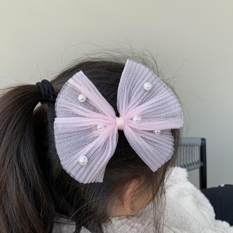 

Корейская заколка для волос из ситца с жемчужным бантом для девочек - Весенне-летний аксессуар