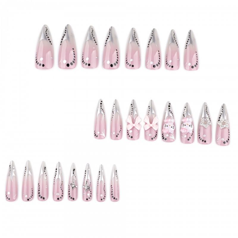 Metallic Style Long Pointed Nail Wearable Art Japanese Cute Sweet Fake