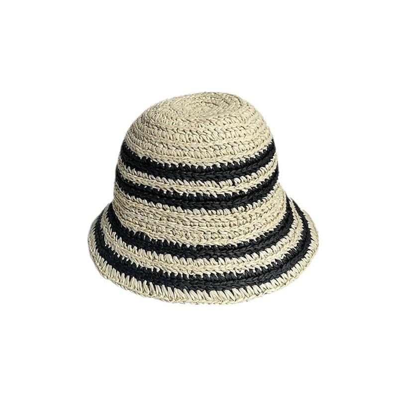 Hat women's 2024 new beach vacation woven straw hat summer seaside sunshade sun protection straw bucket hat basin hat