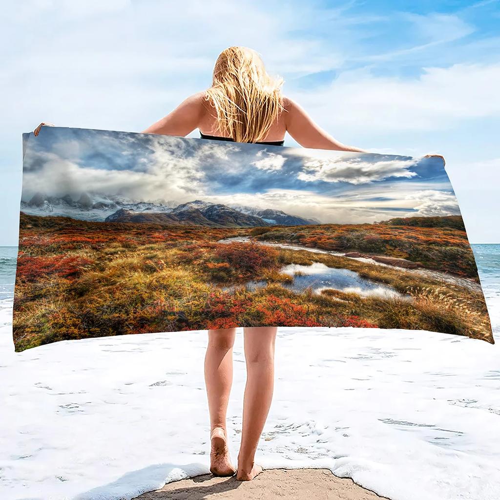 Ocean Wave Bath Towel - Vibrant Sunset Design, Soft Absorbent, Perfect for Summer Relaxation, Adds Beach Vibes to Your Vacation