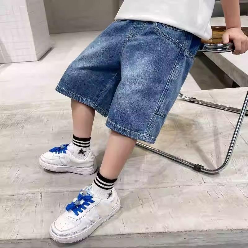 Summer Kids Shorts Young Boys Loose Denim Pants Children Straight Washed Jeans Shorts