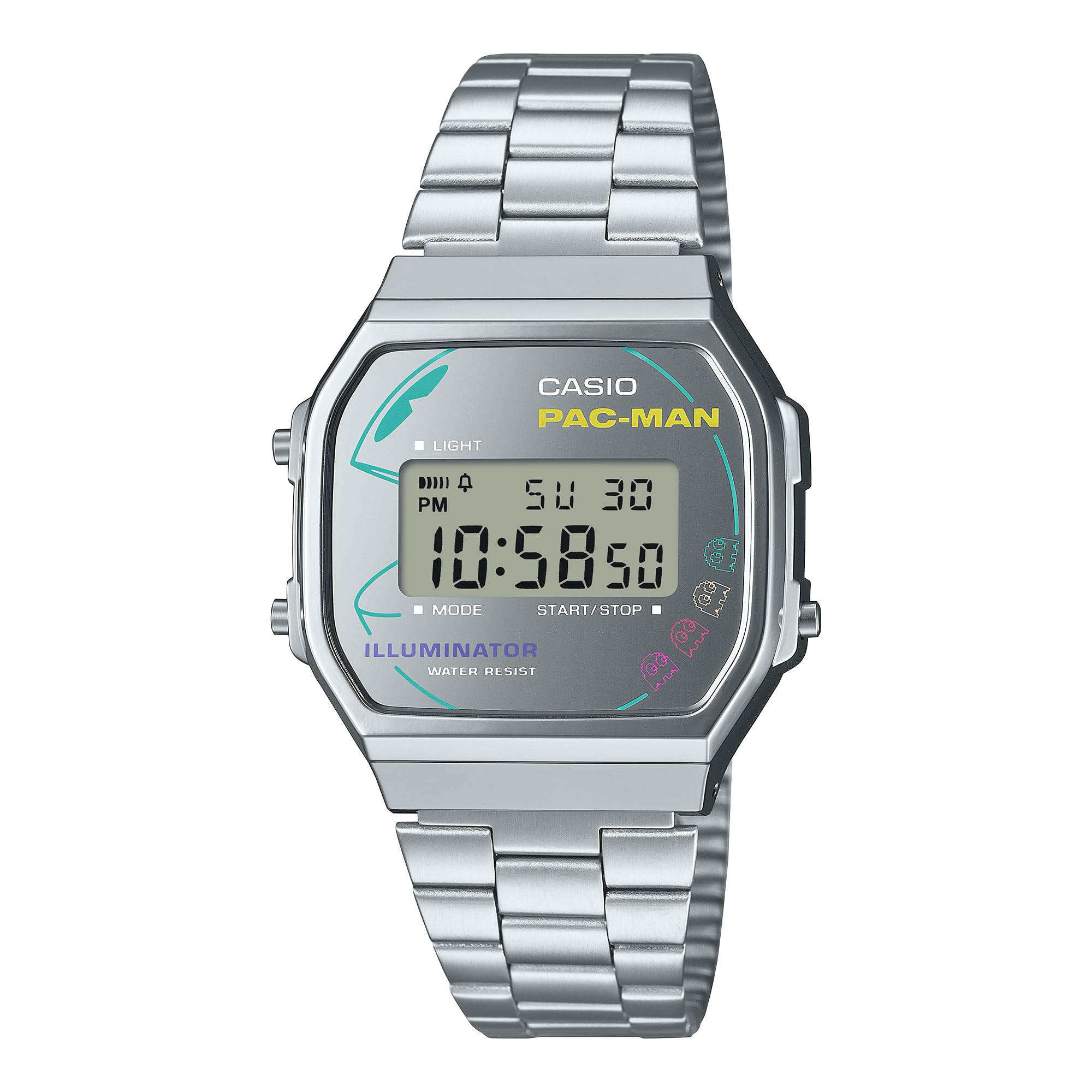 Casio Vintage Collaboration Digital Watch Bracelet PAC-Man A168WEPC-7A, Silver, Silver,