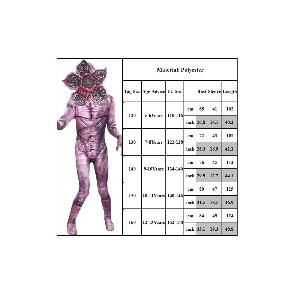 (10-11 anos) Meninas Meninos Stranger Things Demogorgon Fantasia Cosplay de Halloween Conjuntos de Macacão Máscara de Monstro Assustador