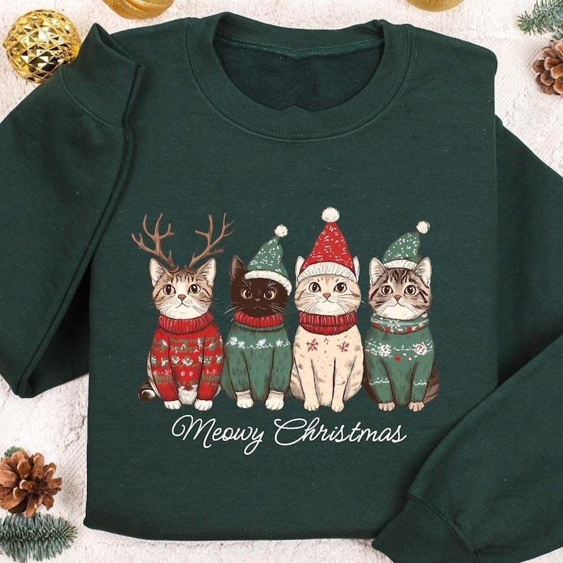 Meowy Christmas Christmas Cat Merry Christmas Cat Lover Sweatshirt Gift S-5XL Unisex T-Shirt S
