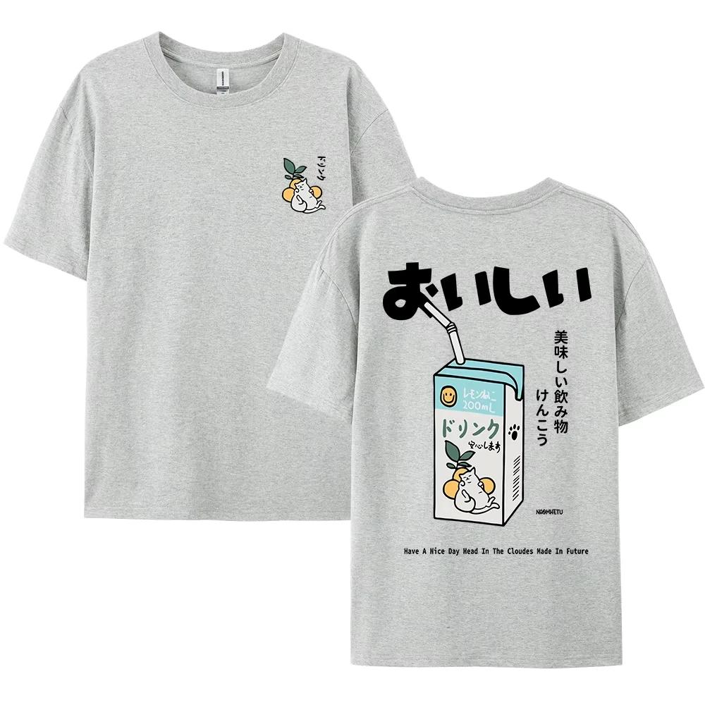 

2025 Cute Japanese Cat Print Oversized Men Women Short Sleeve Loose Casual Tee Shirt Streetwear Tops Cotton Harajuku Clothing S