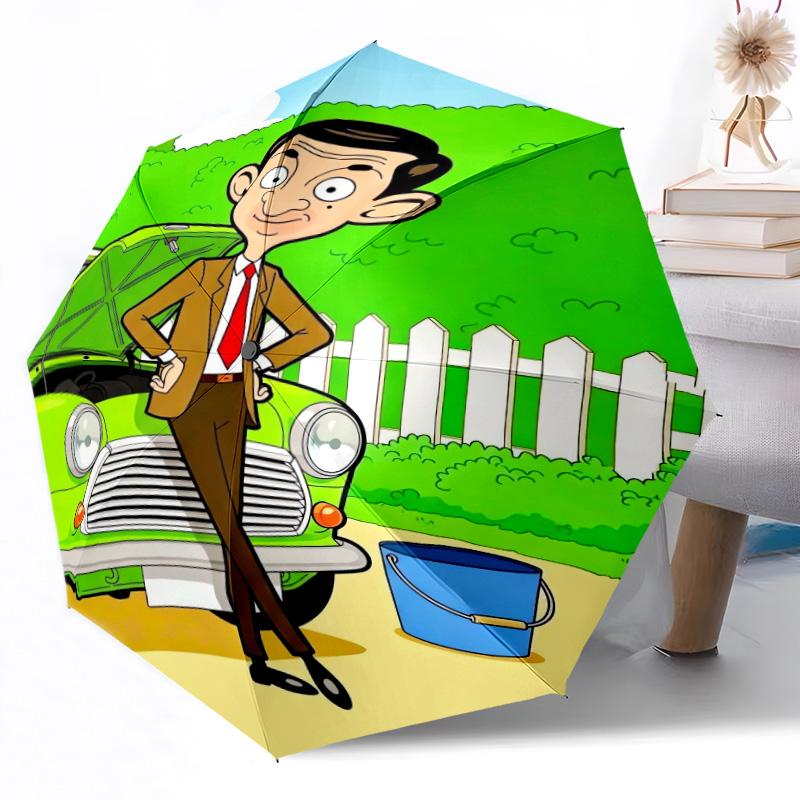 1pc Mr Bean In Ufo Automatic Umbrella Compact Durable 8 Rib Design Durable Plastic Iron Travel Essential Outdoor Accessory Spiritual Gift Y2
