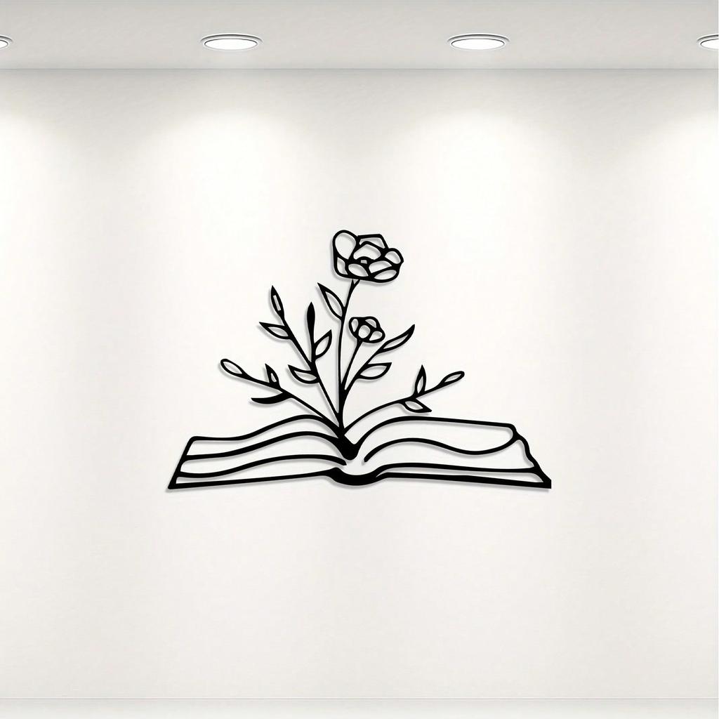 Vintage Iron Wall Decor Metal Book and Rose Art Hanging Library Study Room Gift