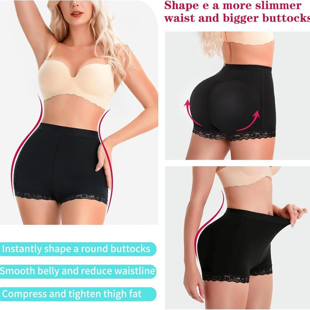 Body Shaping Sports Shorts with Butt Pads & Lace Trim
