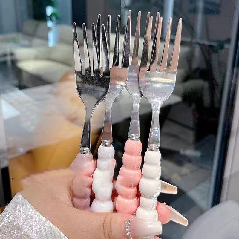 Tenedor con Mango de Perla Para Postre Hogar Bistec Acero Inoxidable Tenedor Ensalada Tenedor Postre Pasta Accesorios de Cocina Gadgets