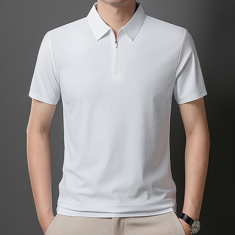 Unisex Ice Silk Lapel Polo Shirt: Short Sleeve, Elastic, Business Casual, Customizable Logo. Extra Large