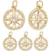Beebeecraft 1 Box 10Pcs Compass Charms Micro Pave Cubic Zirconia Crystal Stone Golden Flat Round Pendants 13x16x3mm for DIY Jewelry Making Findings