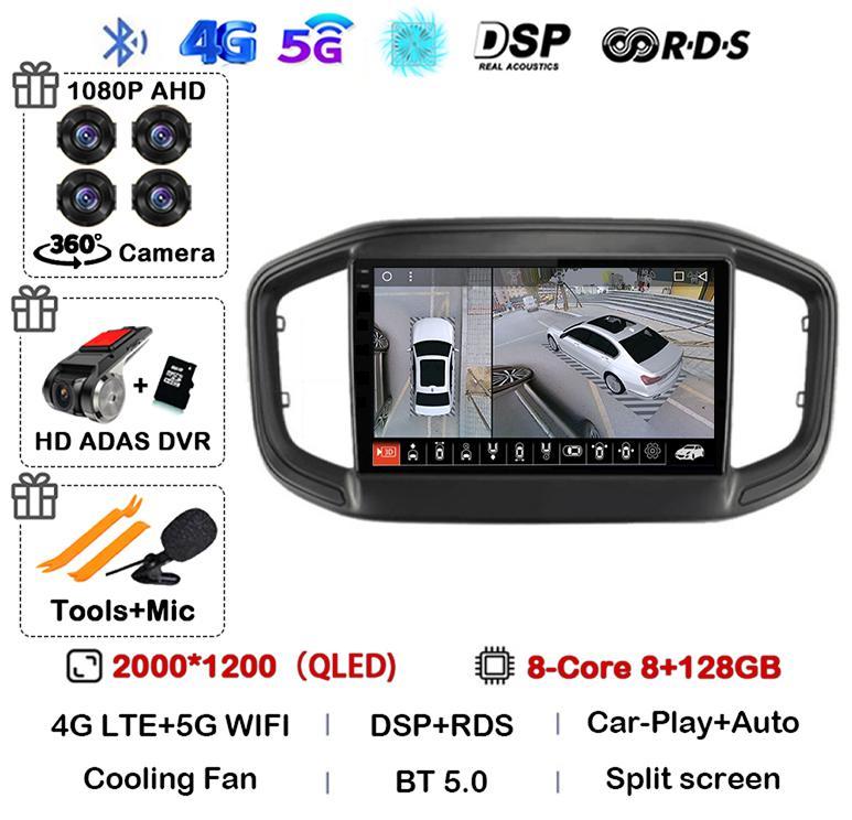 Android 14 Auto Carplay Car Radio For Fiat Strada 2020 2021 2022 2025 Multimedia Video Player GPS Stereo 360 Camera WIFI+4G QLED