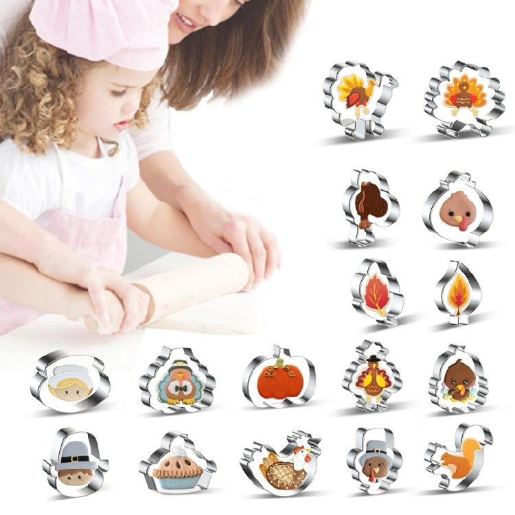 16 Stück Edelstahl Keksausstecher Dessertausstecher Thanksgiving Plätzchenausstecher Fondant Kuchenformen Küchenwerkzeug
