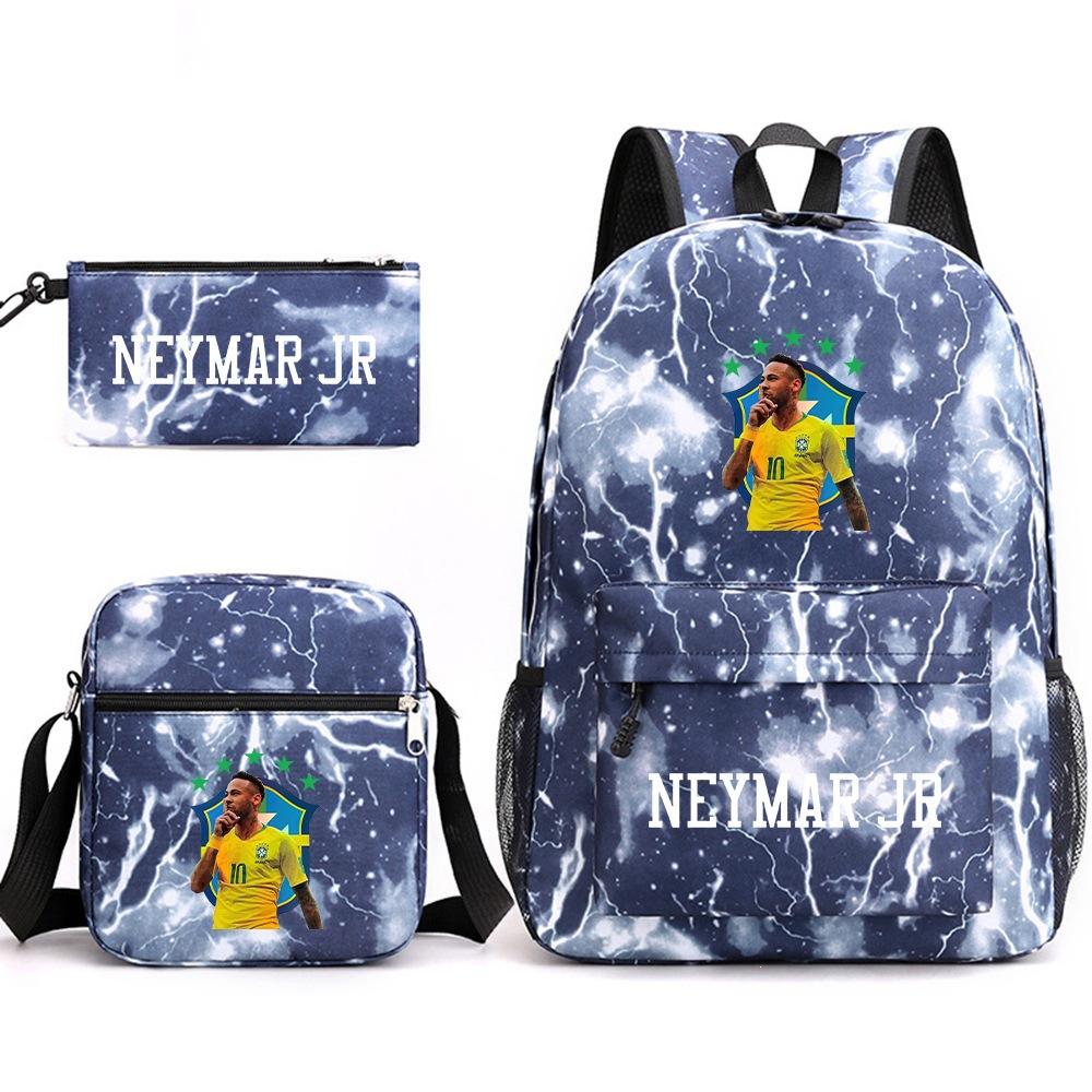 Neymar Schooltas Ster Neymar Met Omringende Bedrukte Rugzak Voor Jongens En Meisjes Campus Drie-Delige Schooltas three-piece set