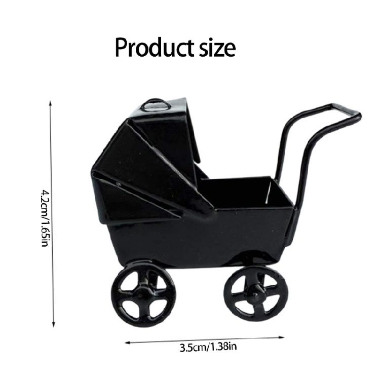 Dollhouses Mini Black Pram Model Imaginative Play Dollhouses Furniture Set Including Crib Plastic Design