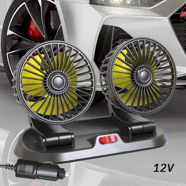 Car Fan USB/12V/24V Double-head Adjustable 360° Car Electric Fan Silent 2-speed Multi-functional Temporary Parking Card Car Fan