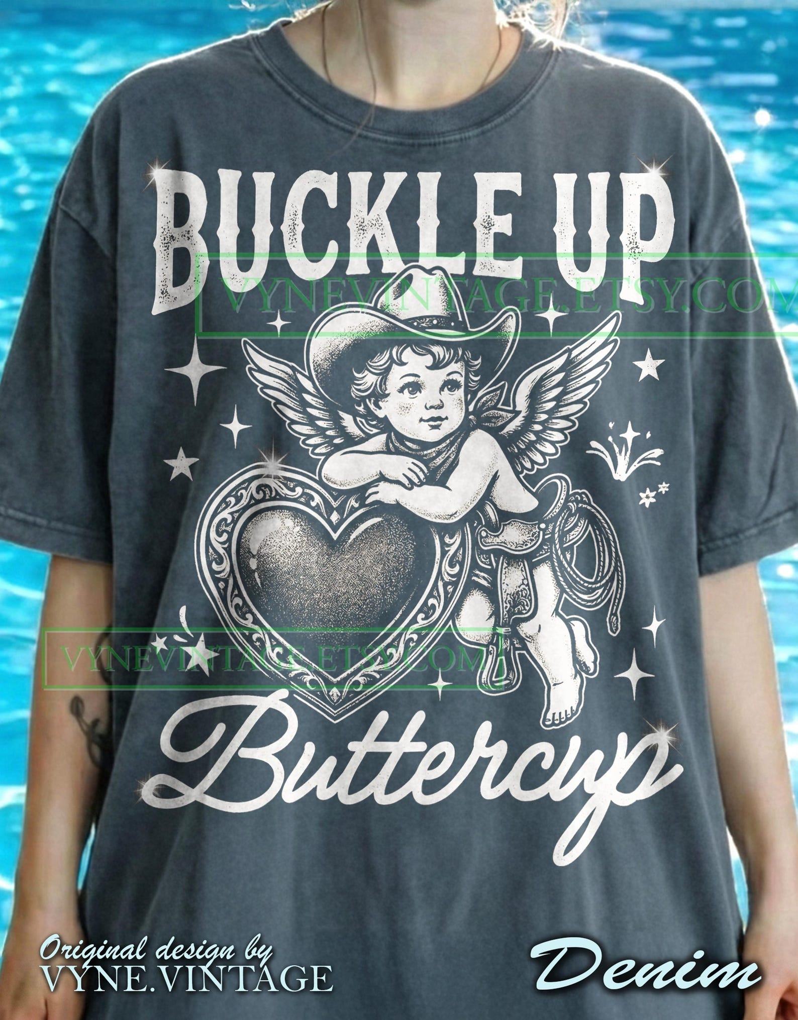Buckle Up Buttercup Comfort Colors® Tshirt, Western Angel Tees, Retro Cowboy Cherub Sweater, Y2K Grunge Tanktop, Sassy Cowgirl Gift 2XL