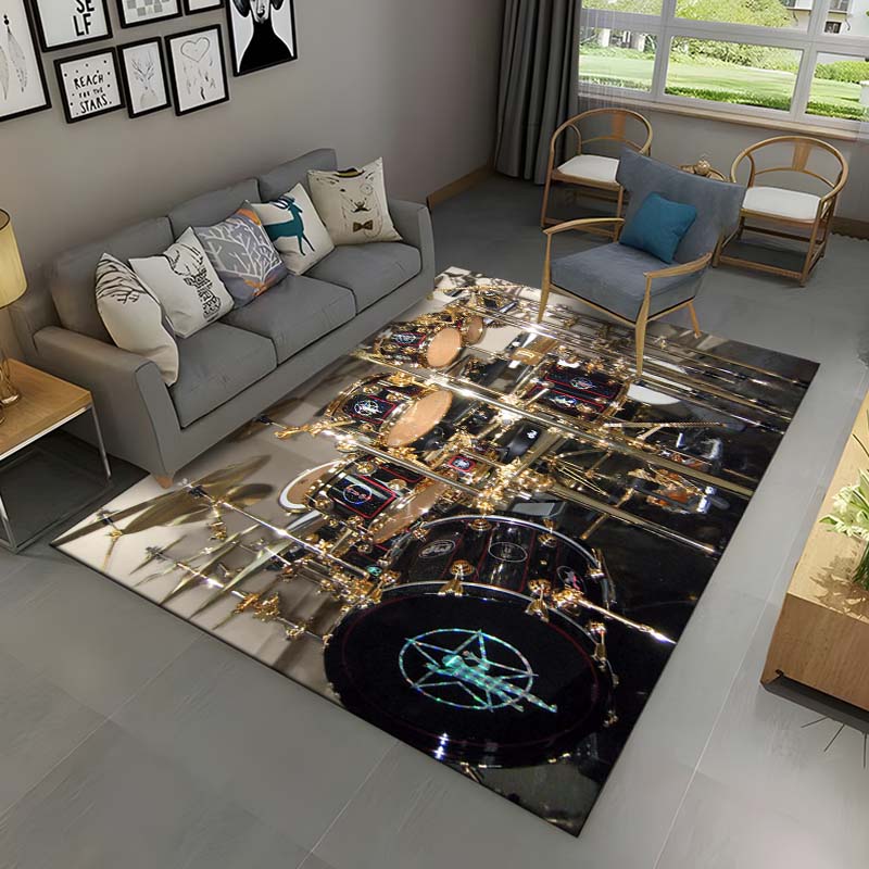 3D Drum Kit Music Instruments Area Rug Large,Carpet Rug for Living Room Bedroom Sofa Doormat Decor,Kid Play Non-slip Floor Mat