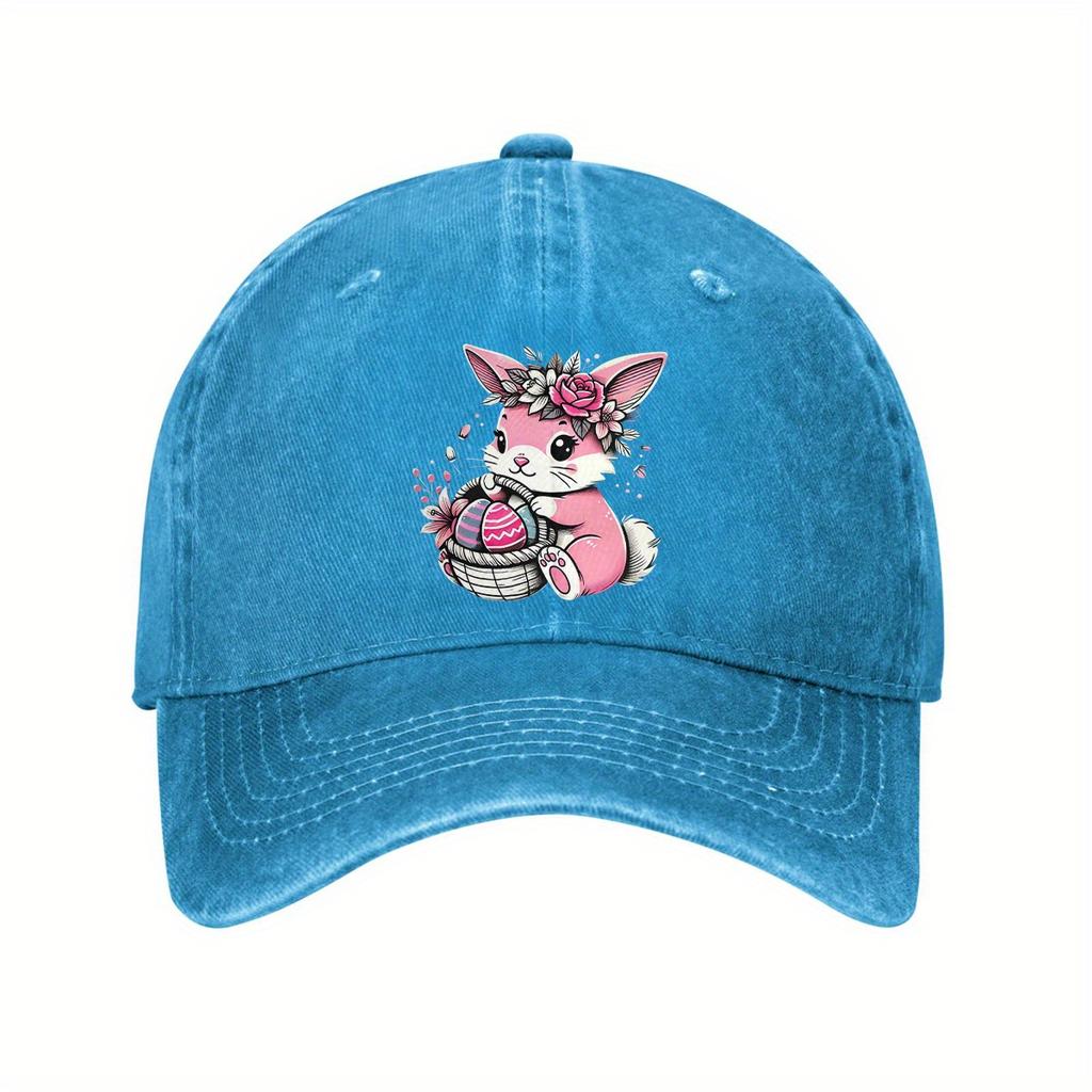 Pink Easter Bunny Egg Basket Cotton Baseball Cap Adjustable Casual Spring Outdoor Cap