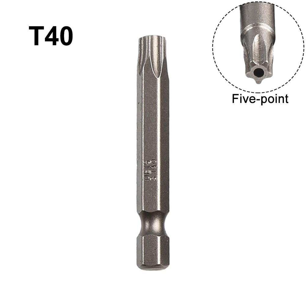 1pc 50mm 1/4 Hex Shank Magnetic Five-point  for Torx Screwdriver Bit With Hole T8-T40