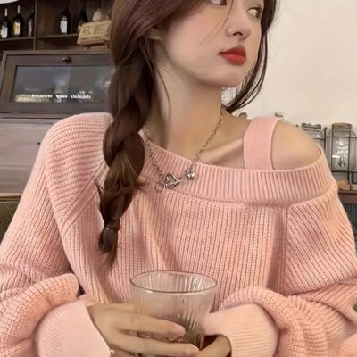 Cold Shoulder Solid Color Sweater, Chic Long Sleeve Sweater for Fall & Winter, Women s Clothing One Size