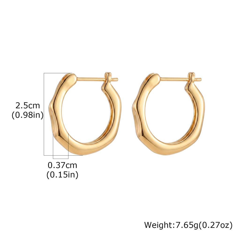 Geometric Hoop Earrings, Gold Plated Irregular Fluid Hinged Clicker, Waterproof Minimalist Jewelry for Women