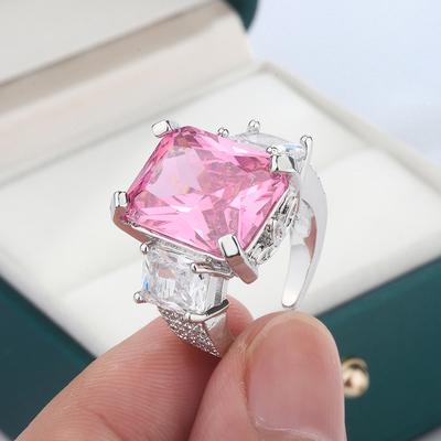 Luxuriöser, stilvoller, funkelnder rosa Paraiba-Ring für Damen, Partyschmuck, rosa Ring für Damen, minimalistischer Hochzeits-Brautring