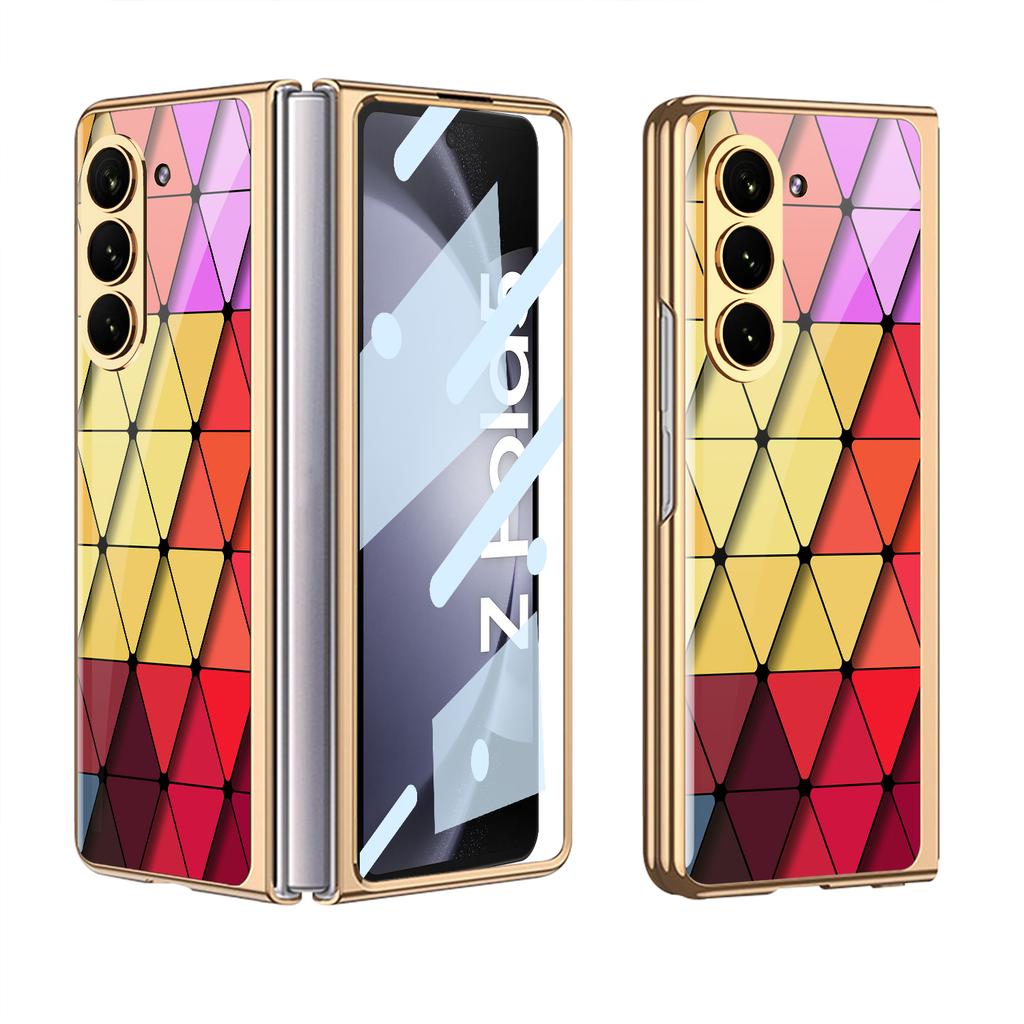 Luxury Plating Screen Glass Case For Samsung Galaxy Z Fold 7 6 5 Case Back Painted Pattern Glass Plastic Cover For Galaxy Z Fold 6