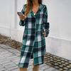 Women's Plaid Casual, Fashionable, Comfortable, Loose, Contrasting Color Breasted Hooded Jacket