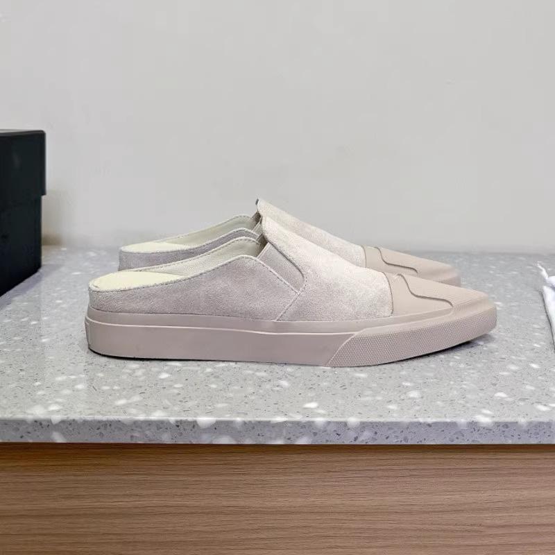 2025 spring new niche pointed head bag head casual half slippers women's old flat baseplate shoes lazy drag white shoes