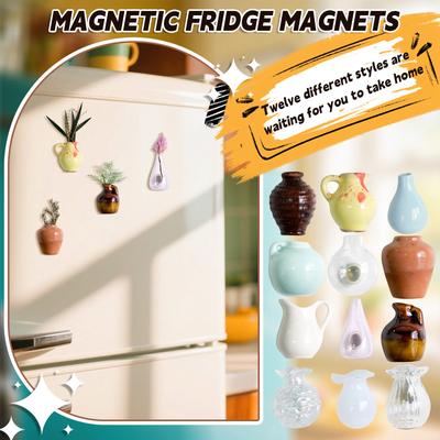 Fridge Magnetic Vase, Cute Ceramic And Glass Vase Magnets, 3D Flower Pot Vase Magnets For Kitchen Refrigerator Storage Cabinet Decoration