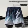 Men's Quick-Dry Double Layer Swim Trunks - Anti-Embarrassment Printed Beach Boxer Briefs