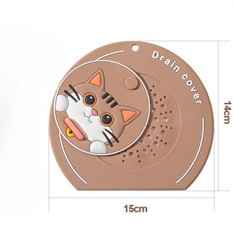 Rotating Cat Silicone Drain Cover For Bathroom And Kitchen Sink Odor Proof Floor Drain Stopper With Hanging Hole
