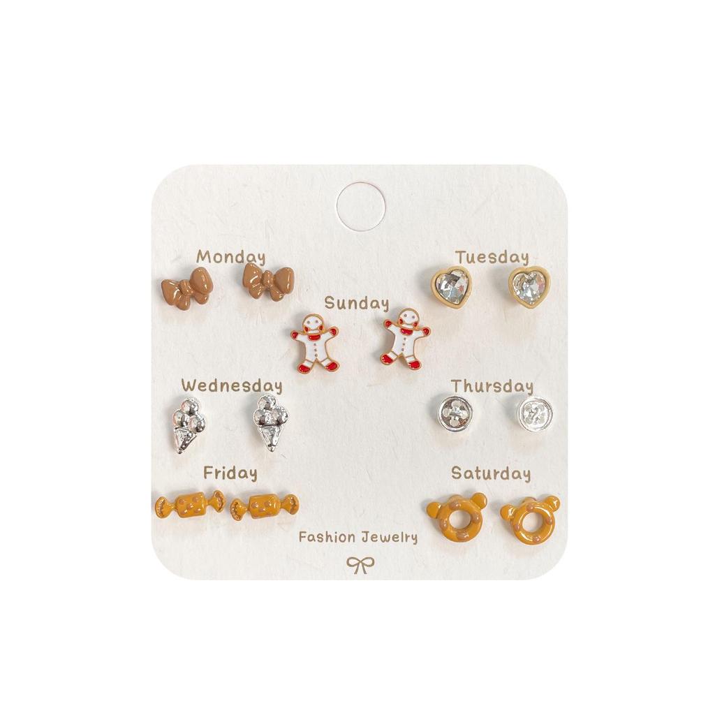 Herbst/Winter Maillard Farbe Katze Ohrringe Set: 7-teiliges Silbernadel-Design für Frauen