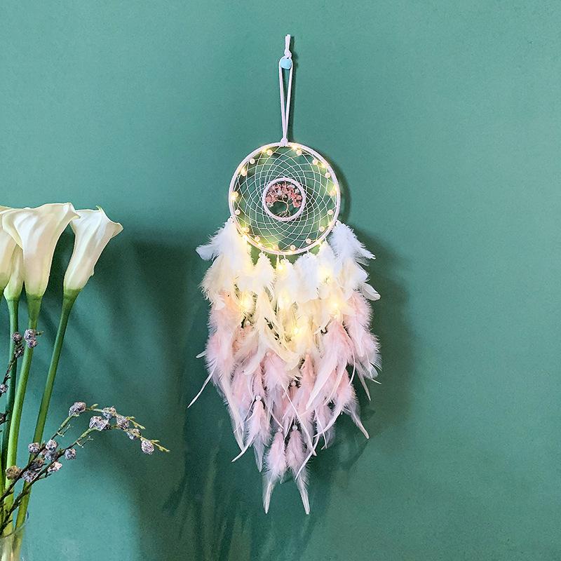 Life Tree Wind Chime Stone Hanging Ornament Fresh Girl Heart Forest Feather Pendant Bedroom Windowsill Creative Decoration