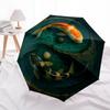 Yin Yang Koi Fish Pond Wall ArtDecorUmbrella, Portable 3-Fold Compact Umbrella for Men & Women Gift