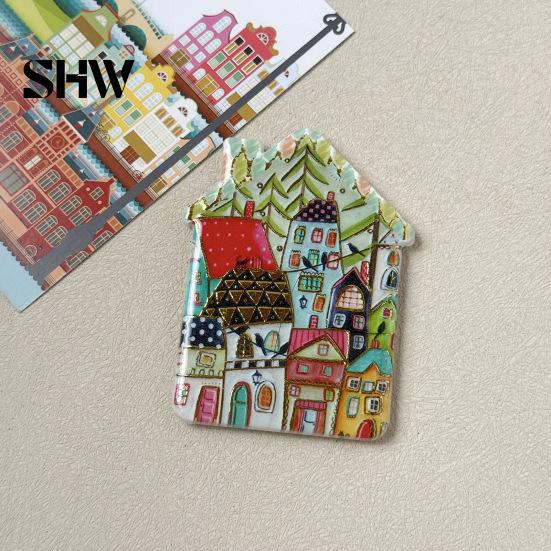 Vintage House Magnet Refrigerator Magnet, Colorful Fairy Tale Town Metal Cabinet Magnets Fridge Magnetic Kitchen Decoration Accessories Miniature Home