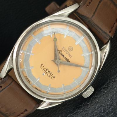 ŠVÝCARSKÉ VINTAGE TITONI AIRMASTER TITOFLEX RUČNĚ NATAHOVACÍ PÁNSKÉ BÉŽOVÉ HODINKY a703217-1
