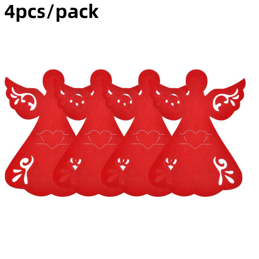 2/4pcsChristmas Angel Tableware Bag Christmas Tree Hanging Decoration Red Felt Placemat Party Dining Table Kitchen Decoration Co