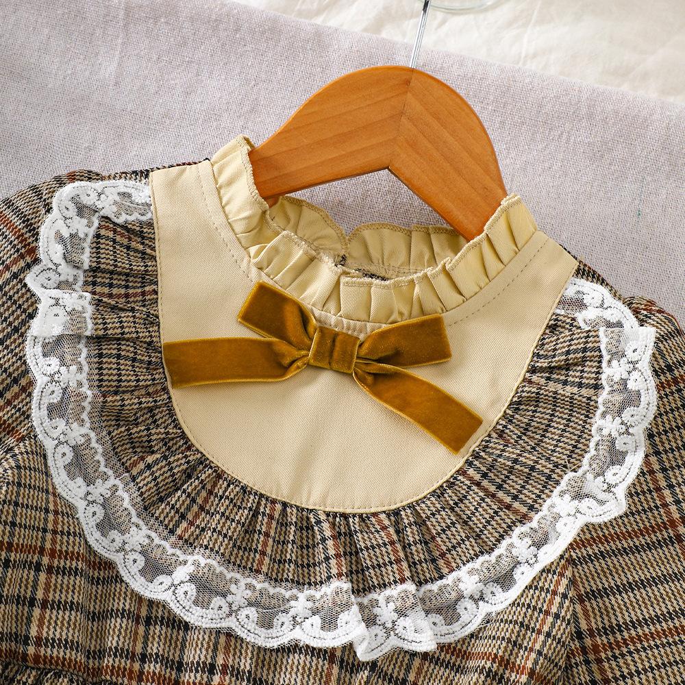 Kinderbekleidung Neues Herbst Winter Mädchen College-Stil Rüschen Karokleid