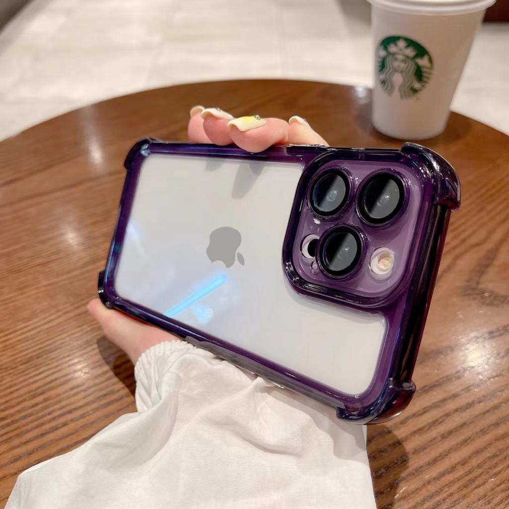 Luxury Shockproof Clear Phone Case For iPhone 14 13 12 Pro Max Silicone Bumper Transparent With Lens Film Protection Hard Back Cover