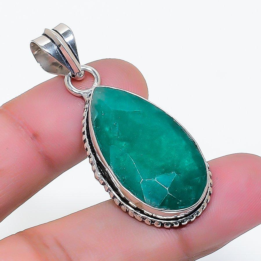 Natural Emerald(Simulated) Gemstone 925 Sterling Silver Pendant 1.69 AP-15883