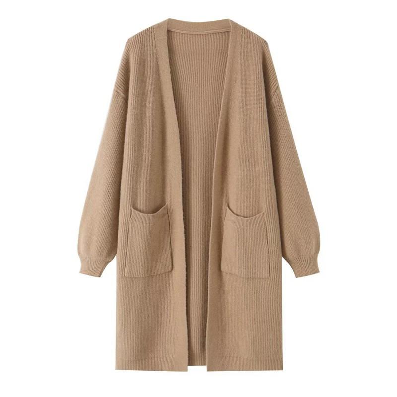 Dames Lange V-hals Cardigan Trui Losse Pasvorm Casual Chic Bovenkleding In Effen Kleuren