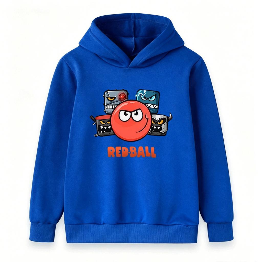 Kids Boys Girls Pullover Hoodie, Cool Red Ball Cartoon Print Casual Warm Long Sleeve Hooded Sweatshirt for Children Daily Wear