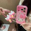 Sweet Girl Pink Plaid Cartoon Hand Strap Phone Case for iPhone 17/16 Pro Max/15/14