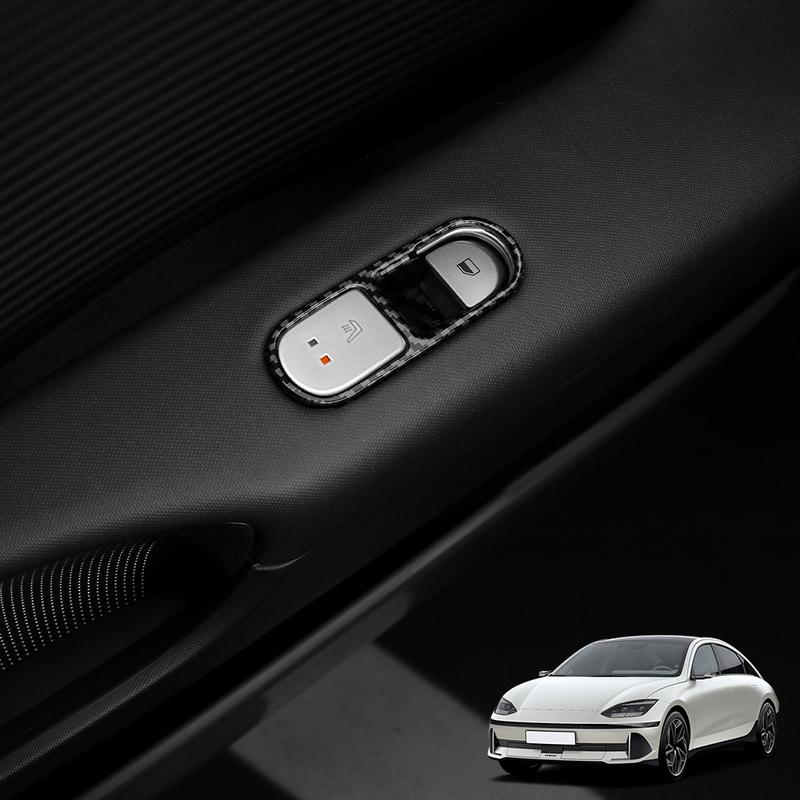 Carbon Fiber Interior Trim Window Button/Door Bowl /Front Water Cup Holder/Steering Wheel Decoration For Hyundai IONIQ 6 LHD