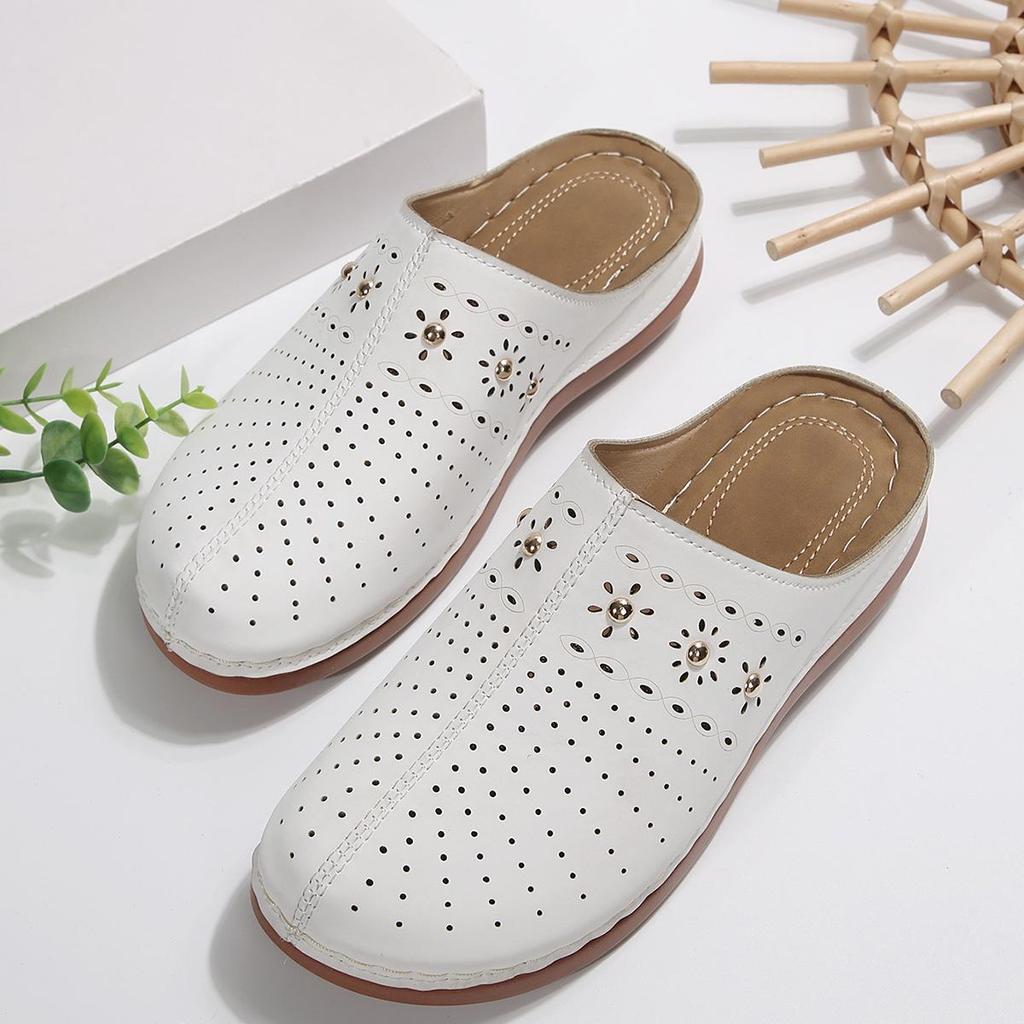 2025 Women's Thick-Soled Closed-Toe Backless Casual Slippers, Plus Size Round-Toe Summer Design